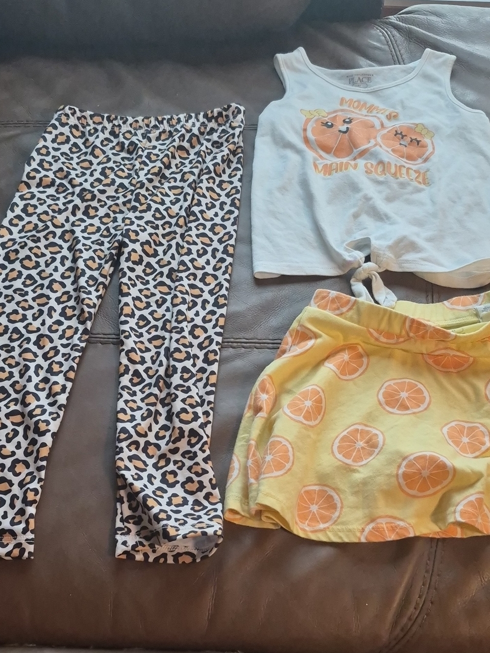 Place Girls White Tie-Front Tank with Orange Graphic & Matching Lemon PJ Shorts